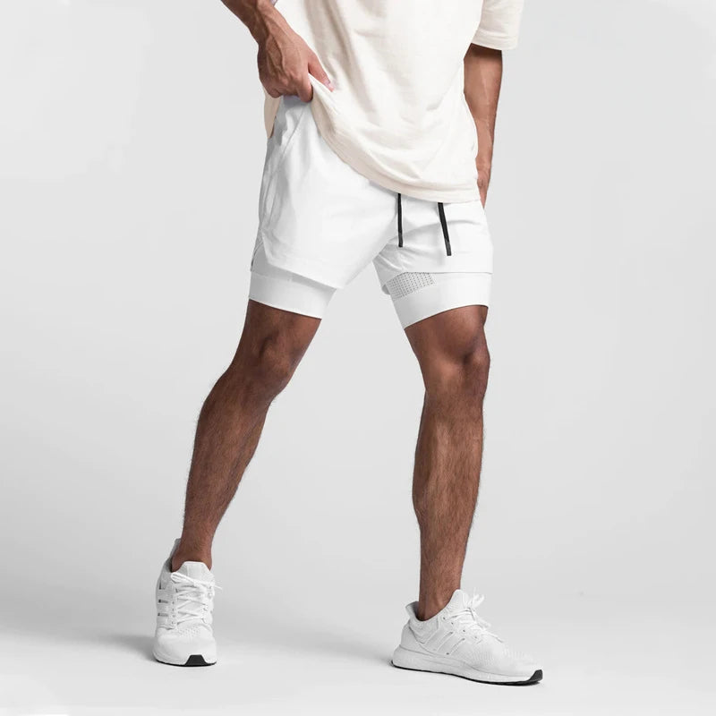 Men's 2-in-1 Running Shorts Quick Dry Gym Sports Shorts Double Layer Breathable Beach Fitness Inner Lining Summer 2025