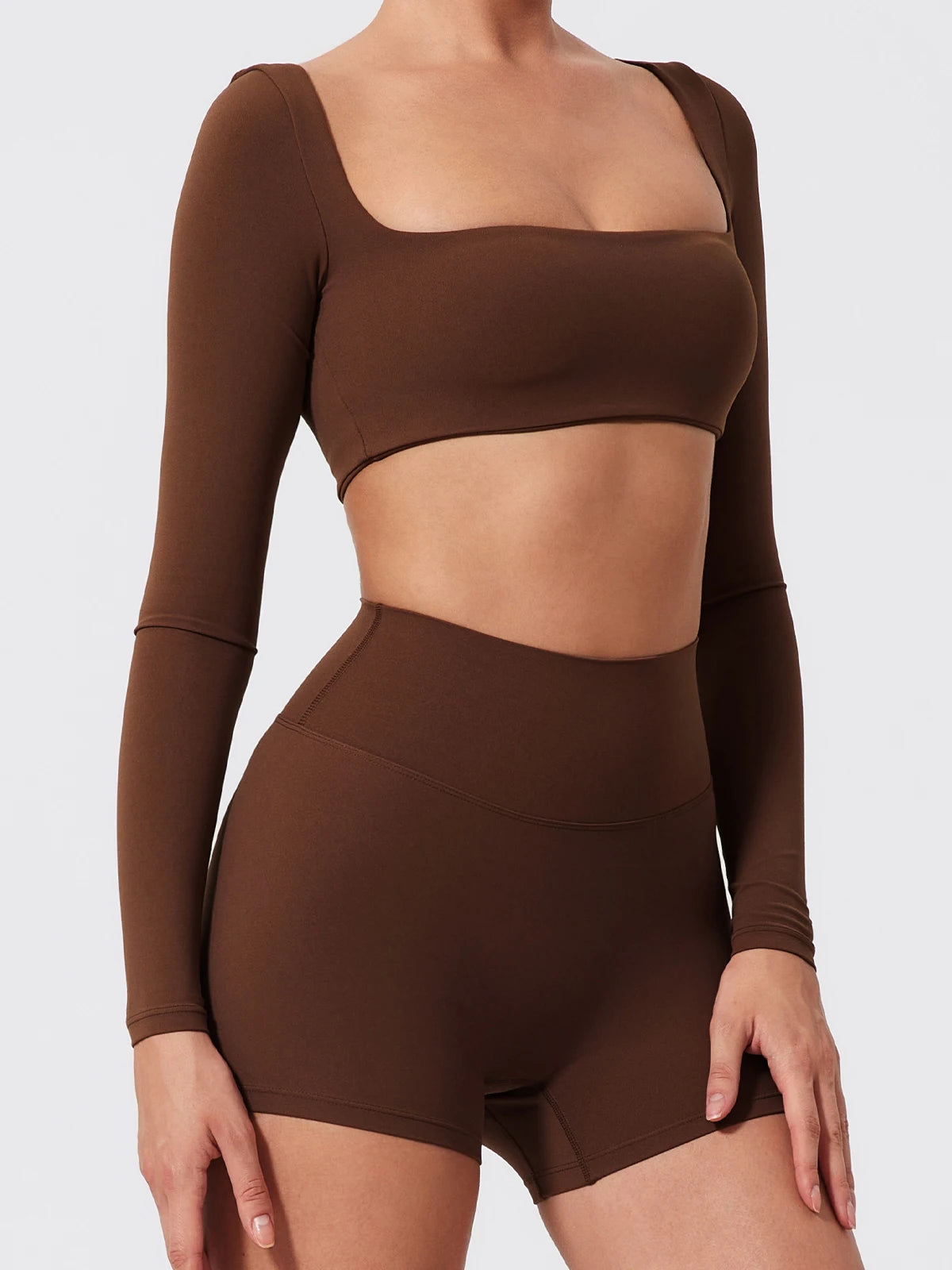 Hearuisavy Summer Quick Dry Square Neck Activewear Women Gym Top Fitness Sports Crop Top Female Casual Long Sleeve Yoga Clothes