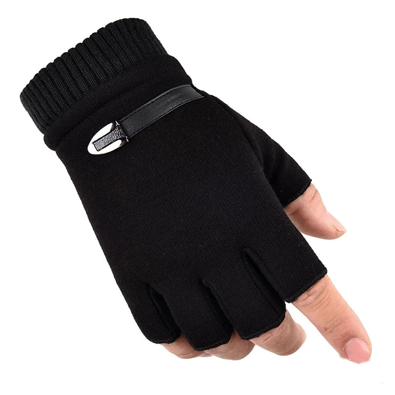 Men Women Winter Outdoor Sport Climbing Fitness Plush Warm Cycling Glove Half Finger Driving Mitten B50