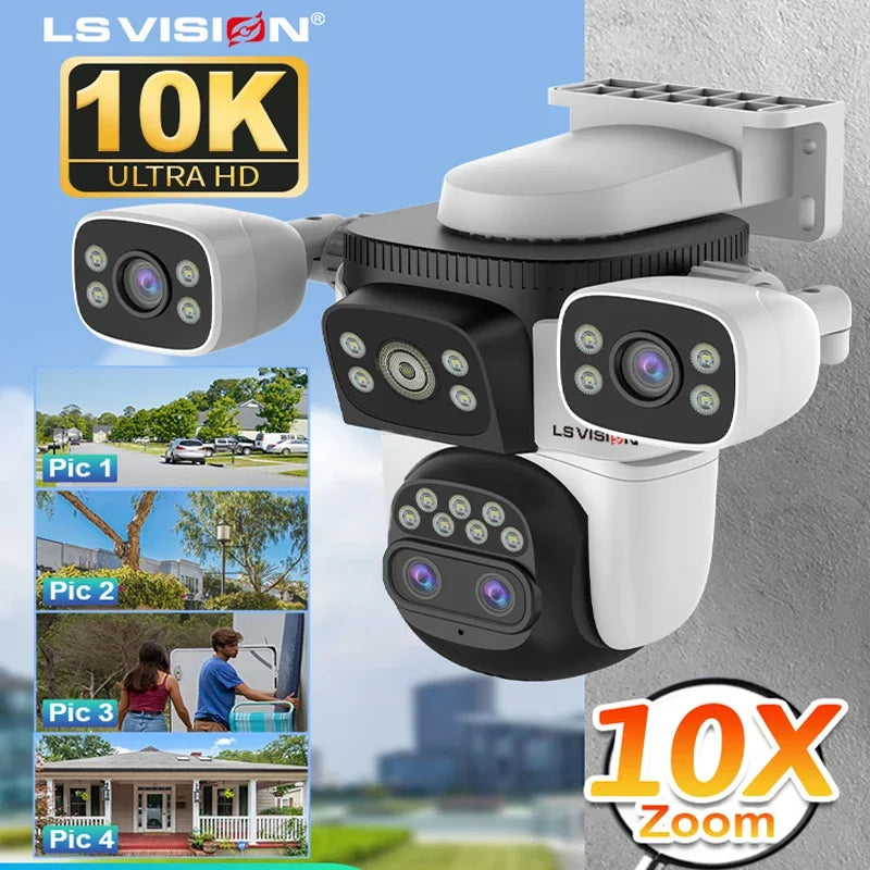 LS VISION 20MP 3*Screens Home Surveillance Wifi Camera 10X Zoom Outdoor Surveillance Camera Ip PTZ Auto Tracking Security Cctv