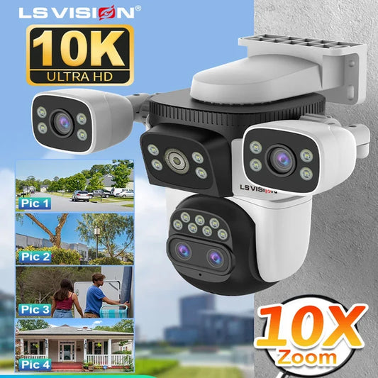 LS VISION 20MP 3*Screens Home Surveillance Wifi Camera 10X Zoom Outdoor Surveillance Camera Ip PTZ Auto Tracking Security Cctv