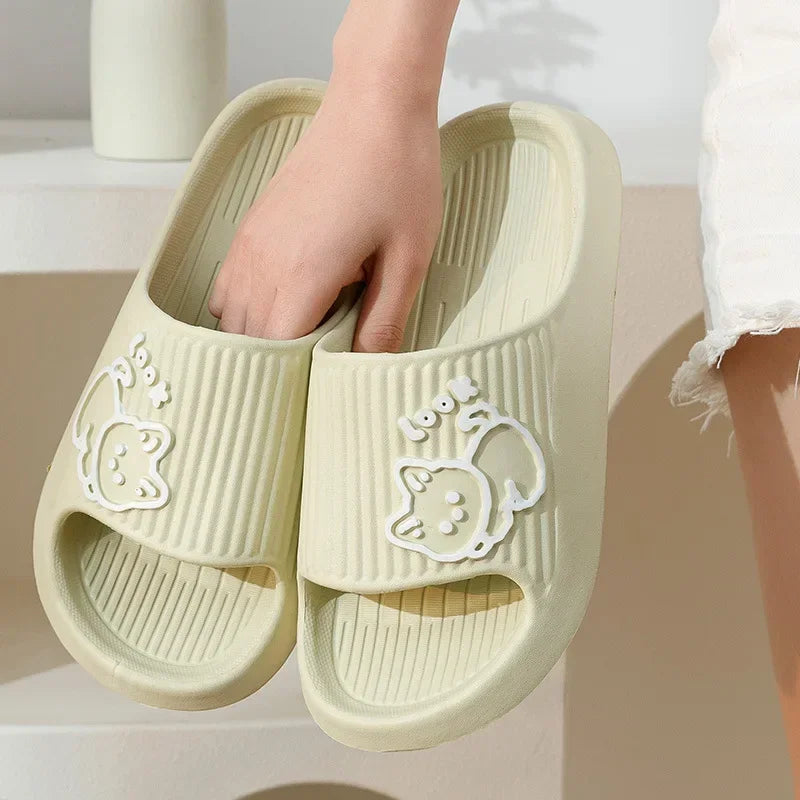 2024 Summer Women Slippers Bath Thick Platform Non-Slip Home Cat Cartoon Flip Flops Beach Sandals Ladies Slides Indoor Outdoor