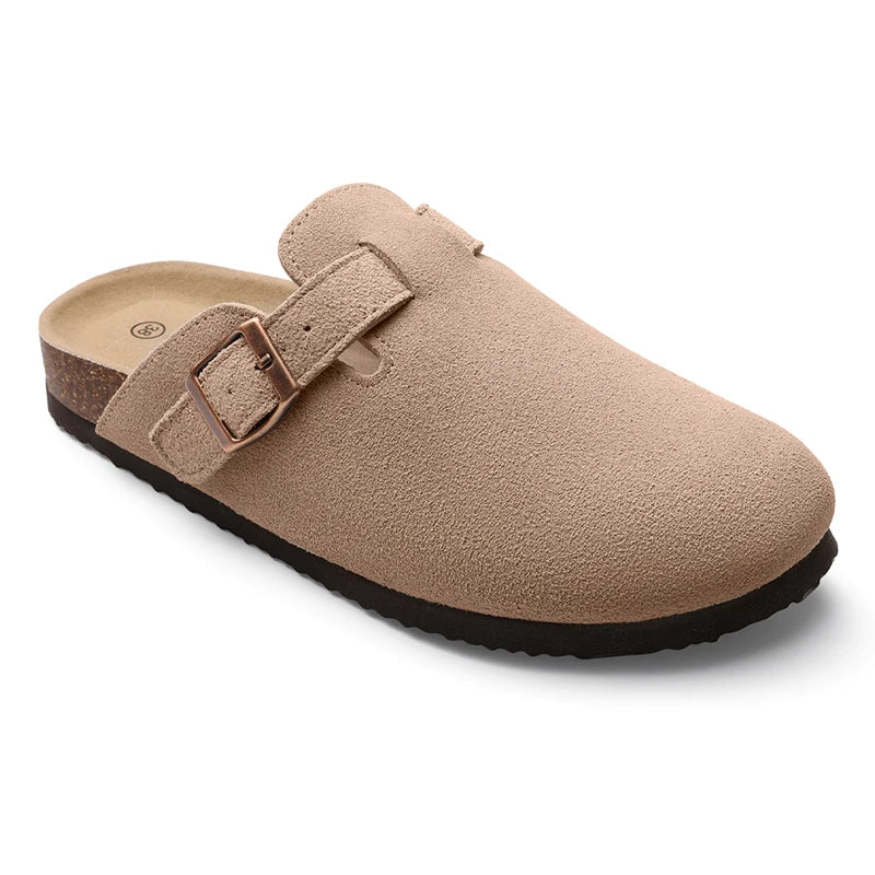KIDMI Cork Clogs Slippers For Women Cork Footbed Beach Sandals Outdoor Suede Clogs Sandals With Adjustable Buckle Men Sandals