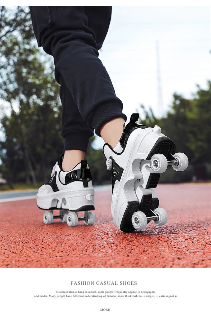 Parkour Shoes 4 Wheels Deformation Roller Skating Shoes Kids Adults Unisex Sneakers Street Urban Fitness FSK Quad Skating Shoes