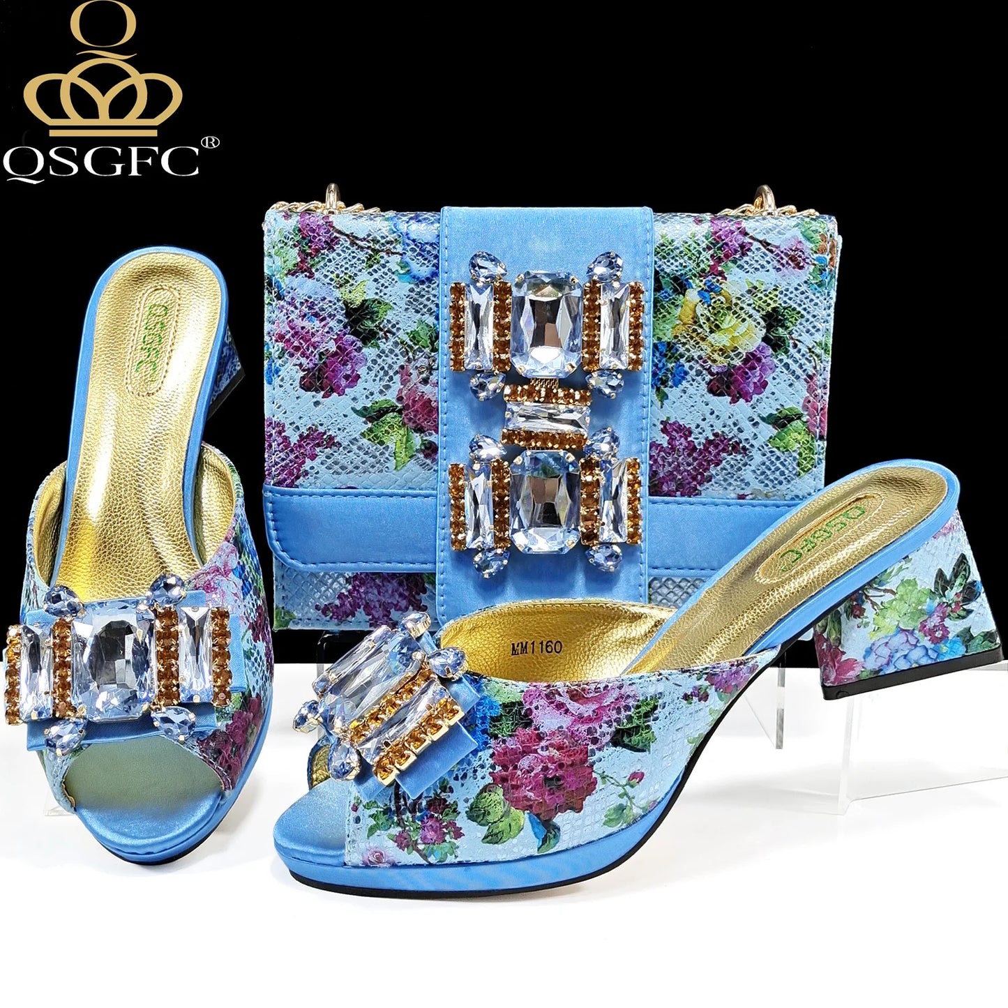 QSGFC Italian Sandals and Bags Matching Set 2025 Women Heel Party for Rose Gold Colour Wedding Bigger Size Thick Heel Shoes