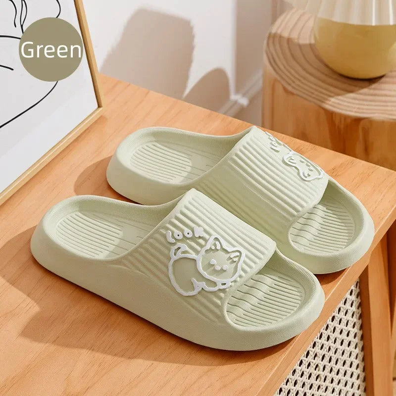 2024 Summer Women Slippers Bath Thick Platform Non-Slip Home Cat Cartoon Flip Flops Beach Sandals Ladies Slides Indoor Outdoor