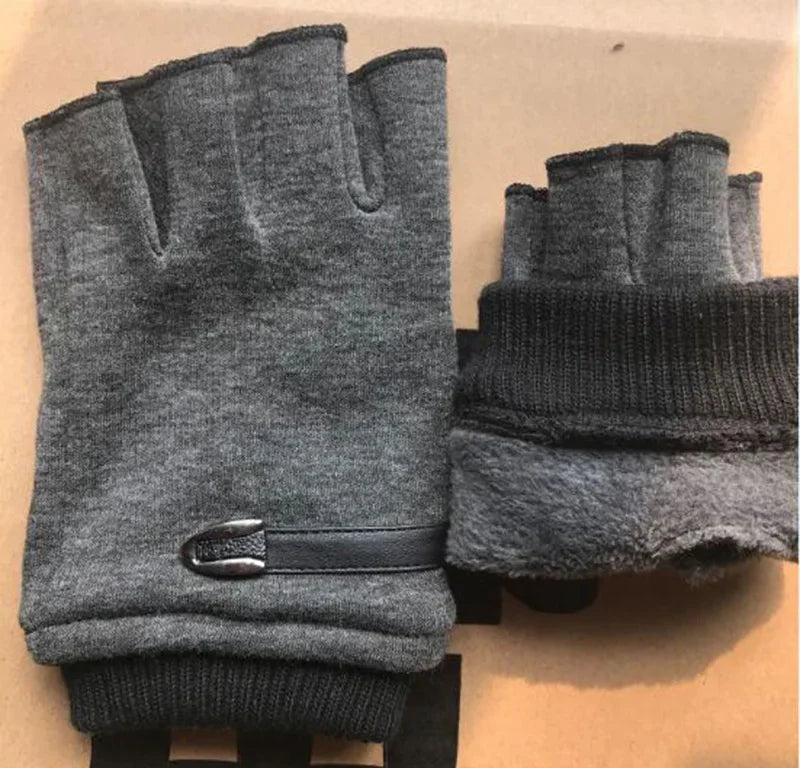 Men Women Winter Outdoor Sport Climbing Fitness Plush Warm Cycling Glove Half Finger Driving Mitten B50
