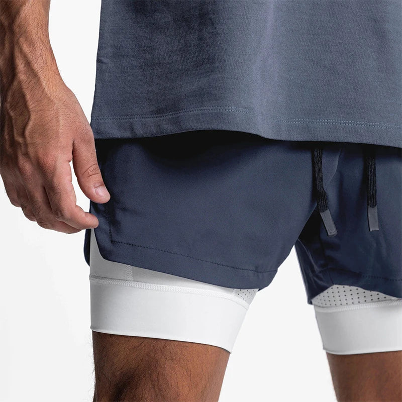Men's 2-in-1 Running Shorts Quick Dry Gym Sports Shorts Double Layer Breathable Beach Fitness Inner Lining Summer 2025