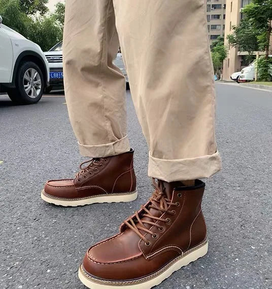 Red Black Winter Mens Shoes Desert Keep Warm Vintage Culture Rookie Men Genuine Leather Motorcycle Boots Men Western