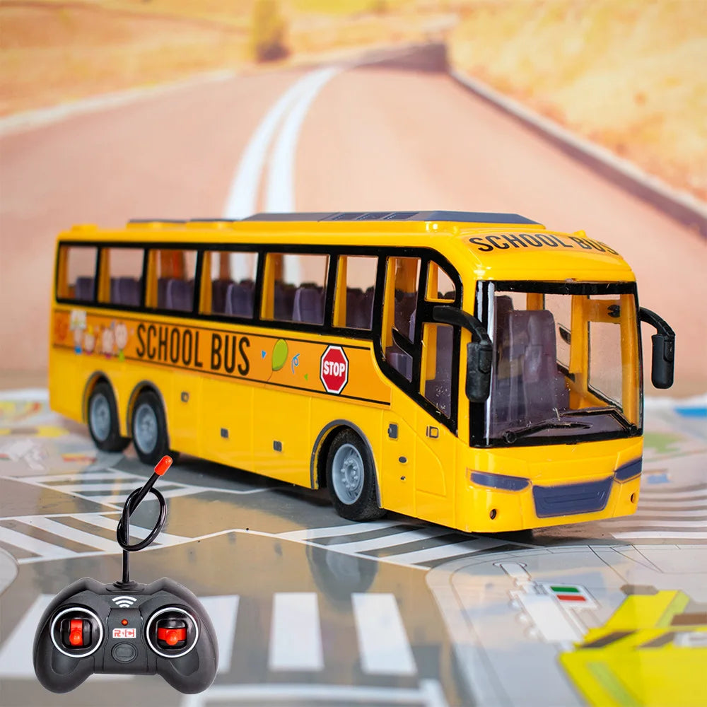 Rc Bus Electric Remote Control Car with Light Tour Bus School City Model 27Mhz Radio Controlled Machine Toys For Boys Kids