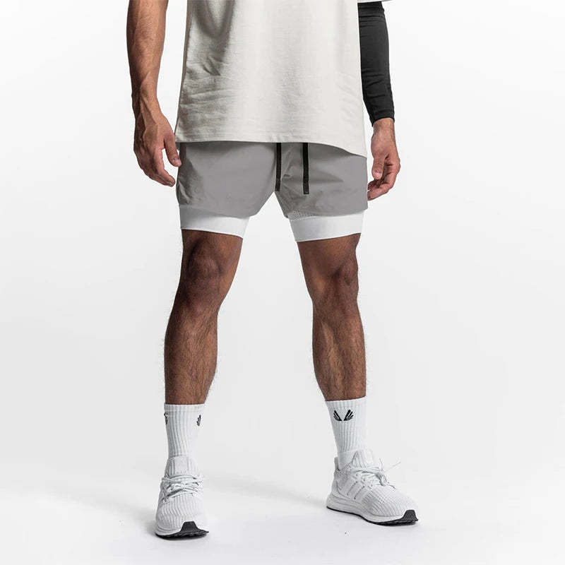 Men's 2-in-1 Running Shorts Quick Dry Gym Sports Shorts Double Layer Breathable Beach Fitness Inner Lining Summer 2025