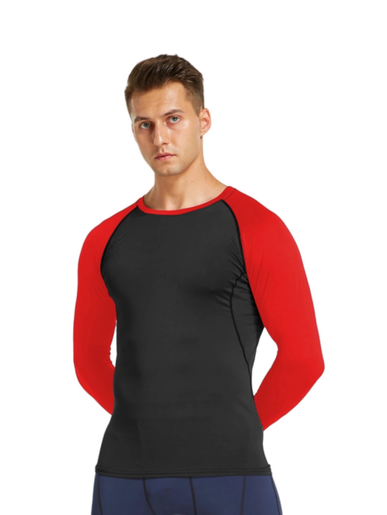 Men's Quick Dry Breathable Color Blocking Slim Long Sleeve High Stretch Base Layer Outdoor Jogging, Fitness Training Activity