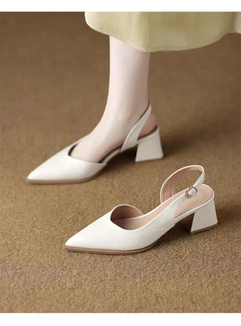 High Heels Sandals Woman Pointed Toe Heeled Shoes Shallow 2025 Summer Trend Loafers Slingback Shoes Elegant Dress Pumps Mujer