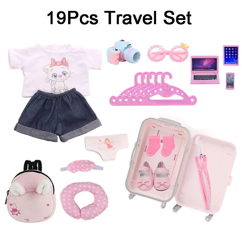 4Pcs=Raincoat+Umbrella+Rain Boots+Suitcase For 18 Inch American Doll&43Cm Reborn Baby Doll Accessories Generation Girl DIY Toys