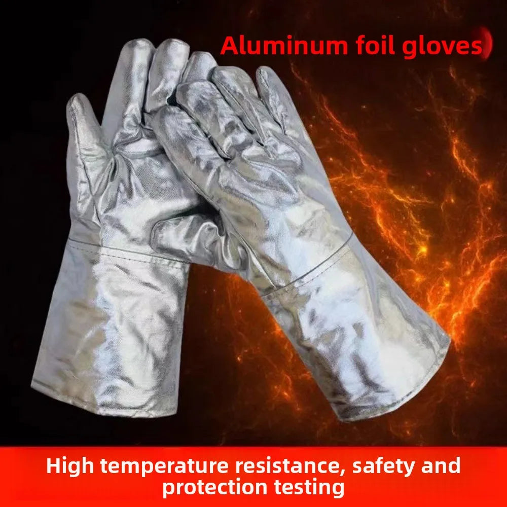 Aluminum Foil Heat-Resistant Gloves – Five-Finger High-Temperature Protective Gloves for Industrial Smelting Thermal Insulation