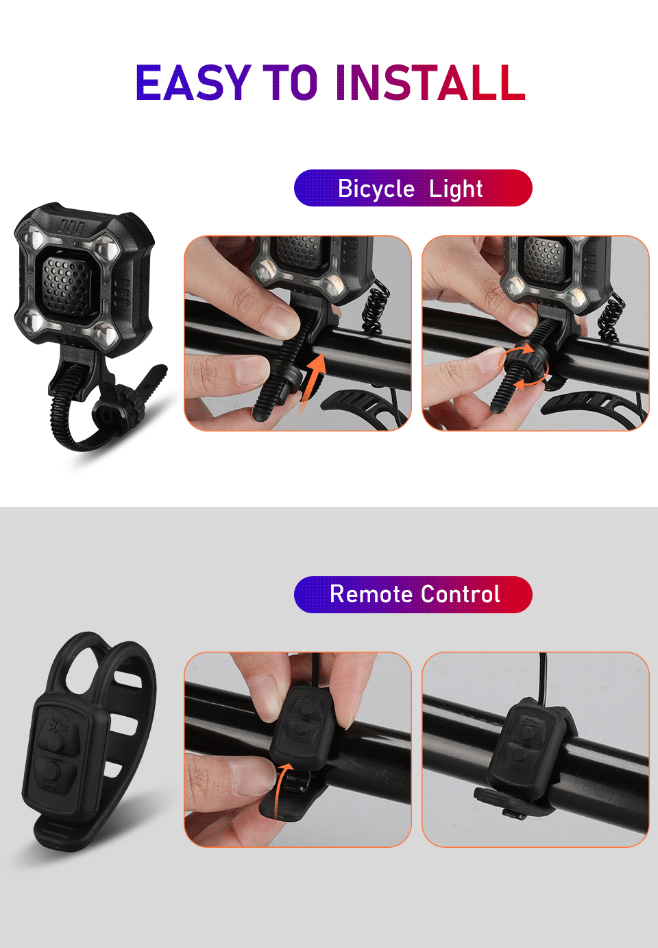 Sectyme Bicycle Light Horn Waterproof IPX6 Waterproof USB Charging Bike Headlight Flashlight 140dB 8 Adjustable Lighting Modes