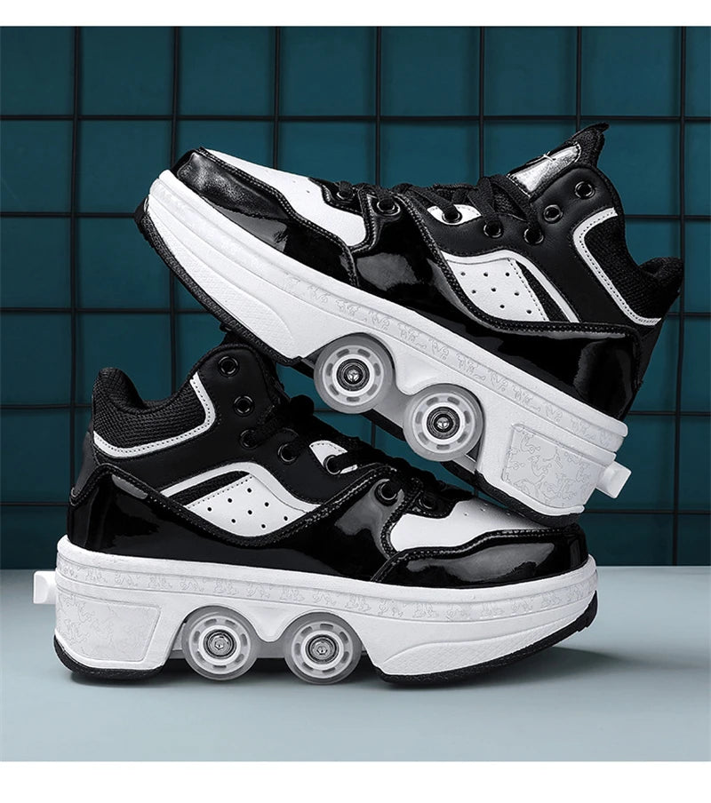 Parkour Shoes 4 Wheels Deformation Roller Skating Shoes Kids Adults Unisex Sneakers Street Urban Fitness FSK Quad Skating Shoes