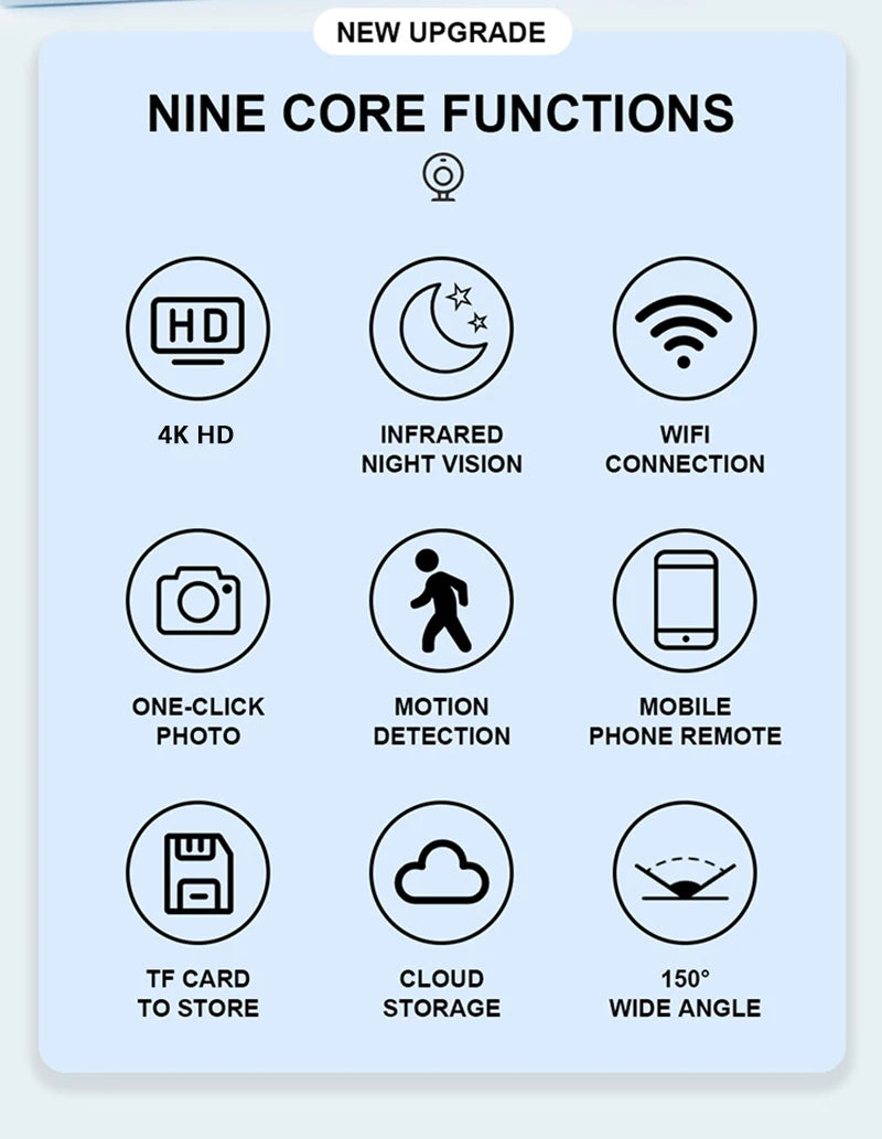 4K HD Security Camera Full Color Infrared Night Vision WiFi Monitor Motion Detection Mini Surveillance With Cloud Storage