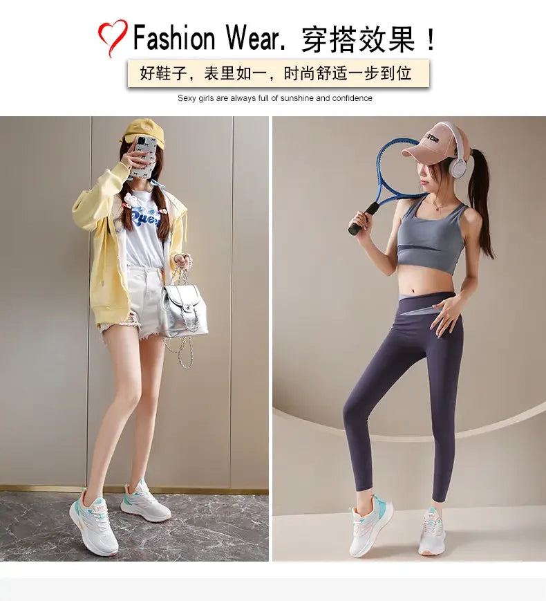 Spring Women New Mesh Lightweight Sports Breath Lace Up Fitness Comfortable Thick Soled Casual Running Shoes Tenis Masculino