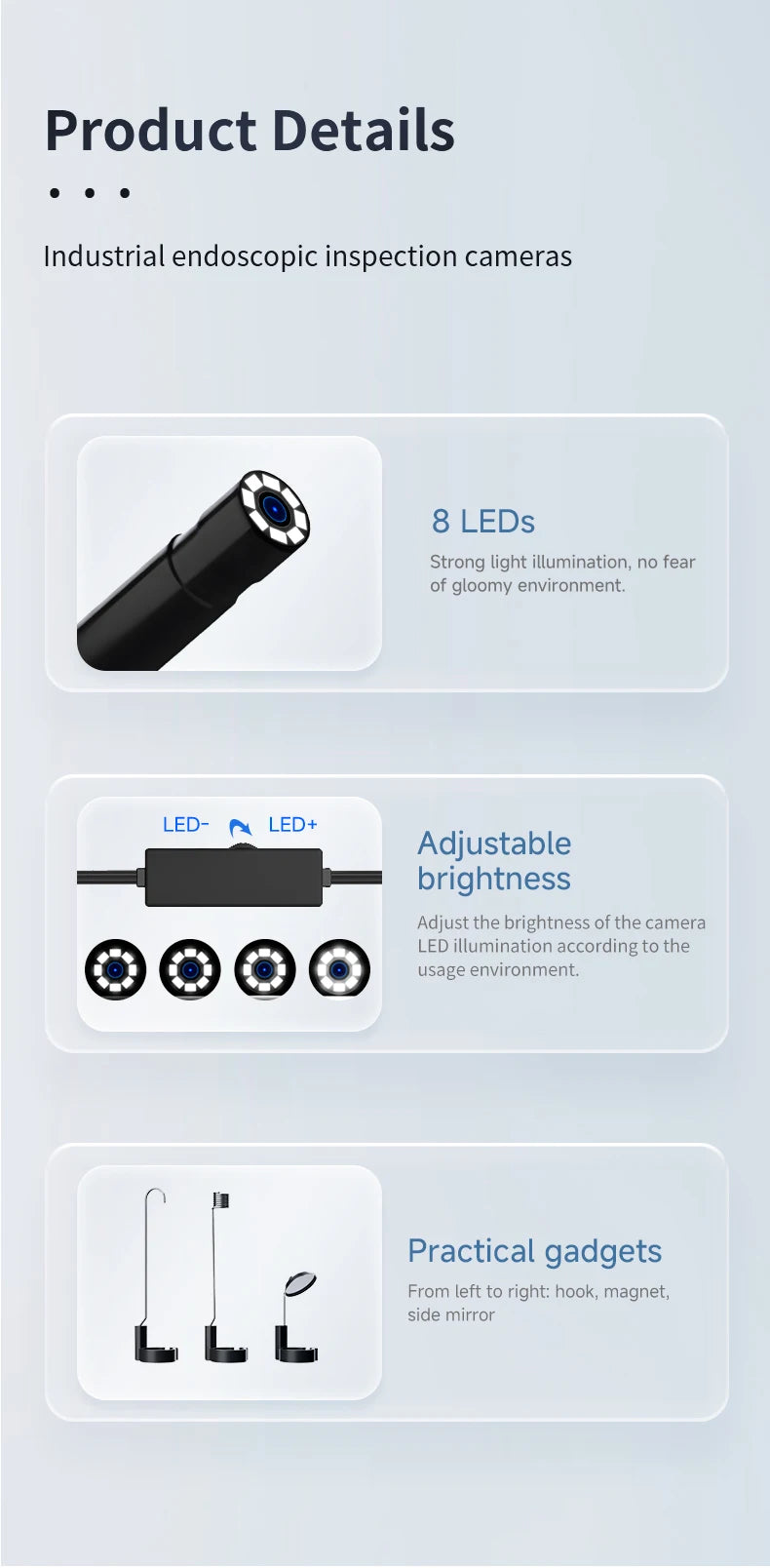 Dodosee 1440p HD Endoscope 3 in 1 Car Inspection Borescope Mini Camera 8mm Lens for Iphone IOS Smart Phone Android Pad Type C