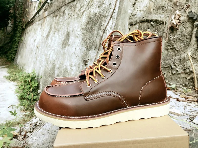 Red Black Winter Mens Shoes Desert Keep Warm Vintage Culture Rookie Men Genuine Leather Motorcycle Boots Men Western