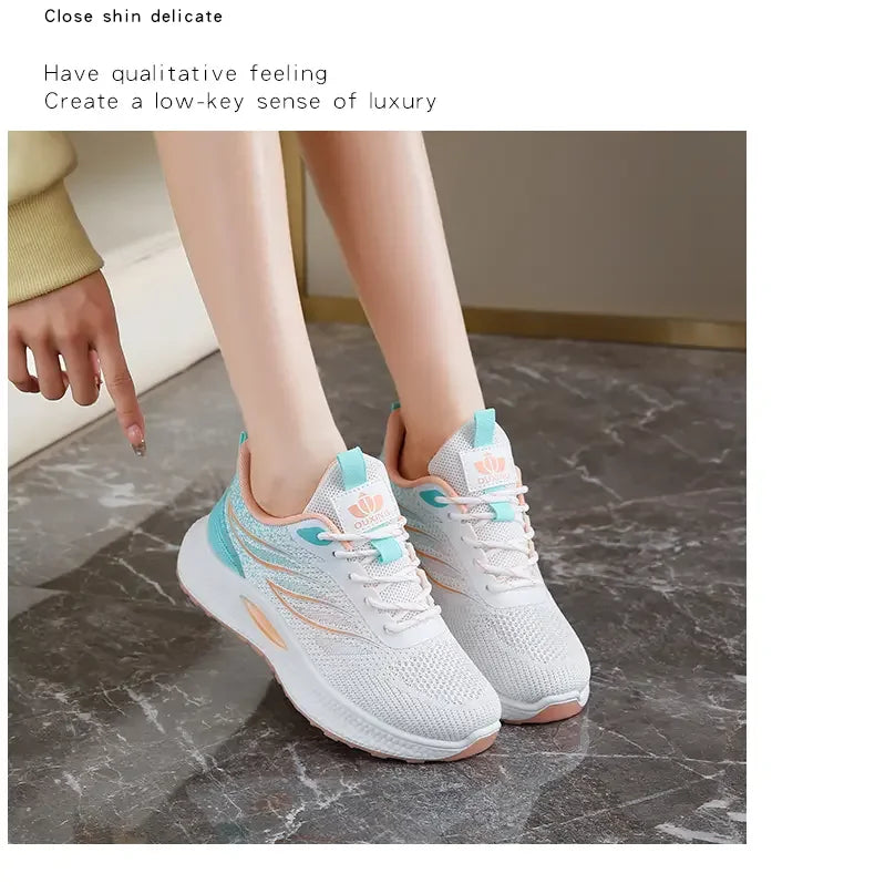 Spring Women New Mesh Lightweight Sports Breath Lace Up Fitness Comfortable Thick Soled Casual Running Shoes Tenis Masculino