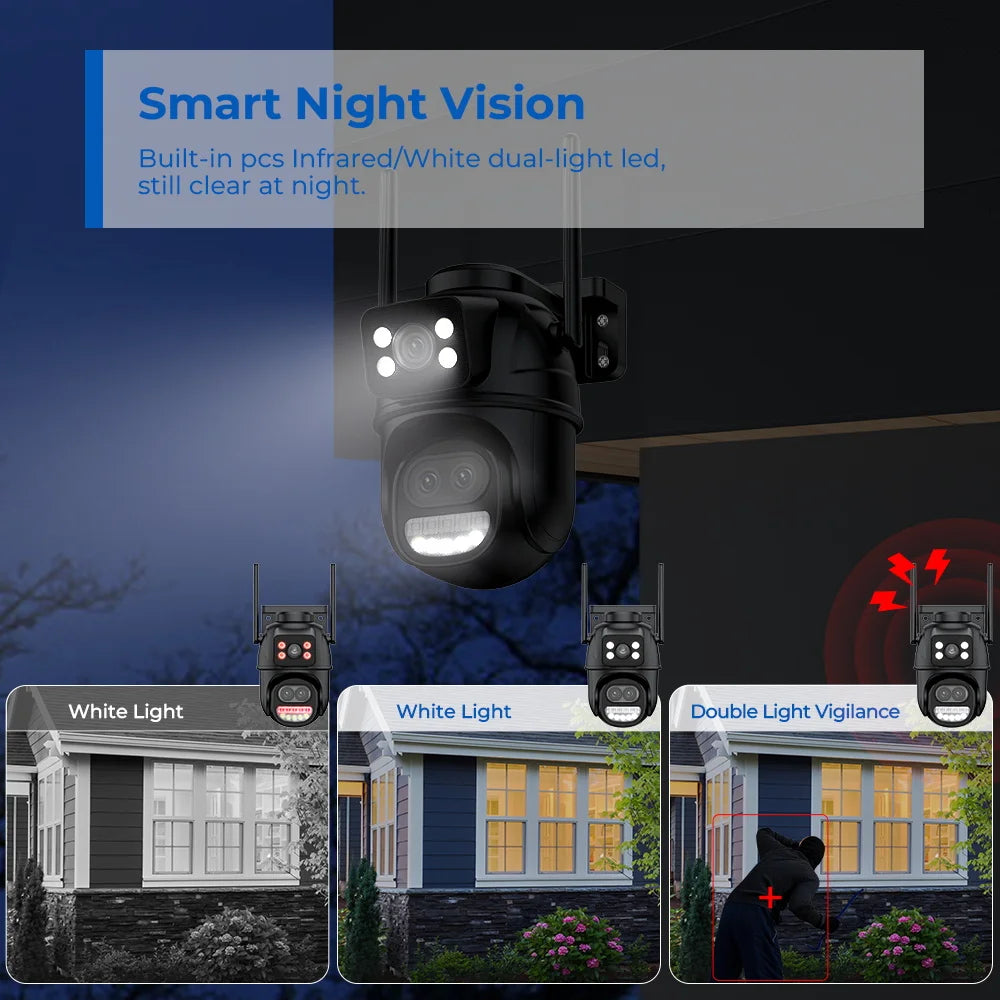 12MP 6K PTZ Wifi Camera 8X Digital Zoom Outdoor Dual Screens Wifi Surveillance Camera Night Vision CCTV IP Security Camera ICSEE