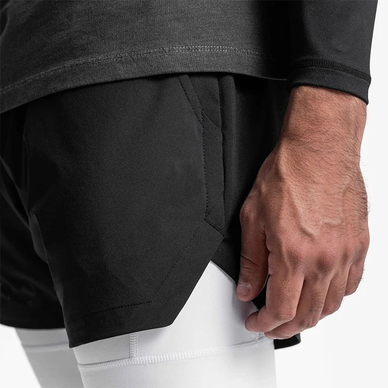 Men's 2-in-1 Running Shorts Quick Dry Gym Sports Shorts Double Layer Breathable Beach Fitness Inner Lining Summer 2025