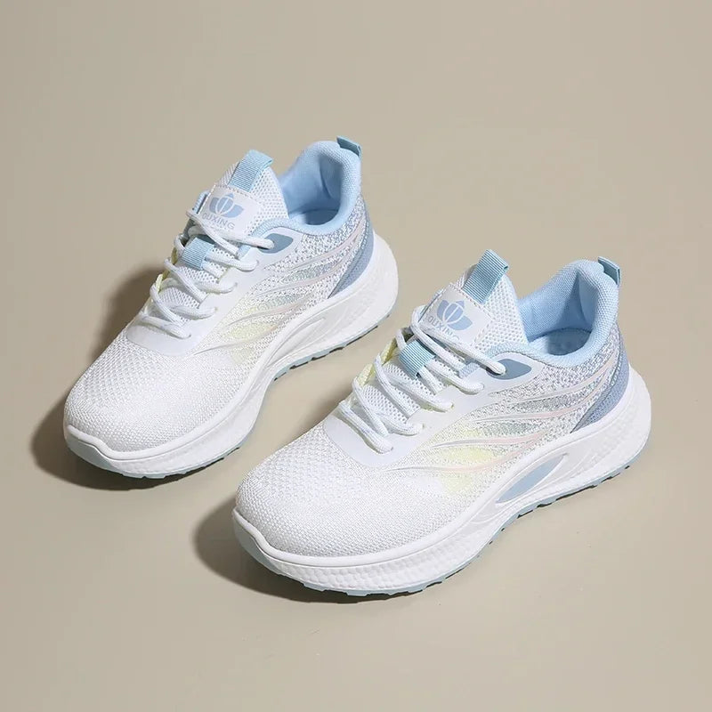 Spring Women New Mesh Lightweight Sports Breath Lace Up Fitness Comfortable Thick Soled Casual Running Shoes Tenis Masculino