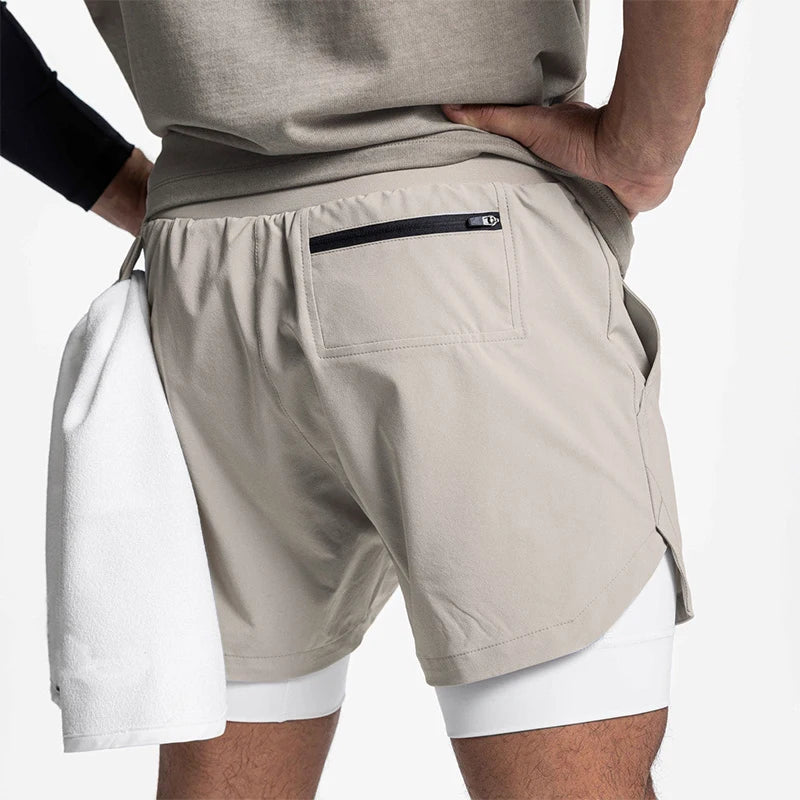 Men's 2-in-1 Running Shorts Quick Dry Gym Sports Shorts Double Layer Breathable Beach Fitness Inner Lining Summer 2025