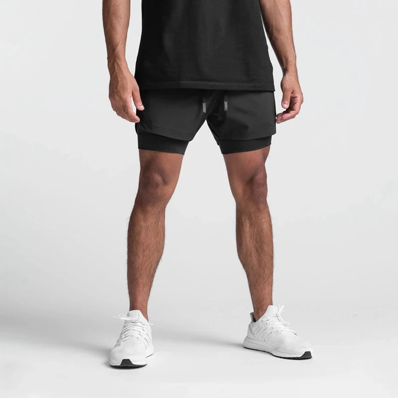 Men's 2-in-1 Running Shorts Quick Dry Gym Sports Shorts Double Layer Breathable Beach Fitness Inner Lining Summer 2025