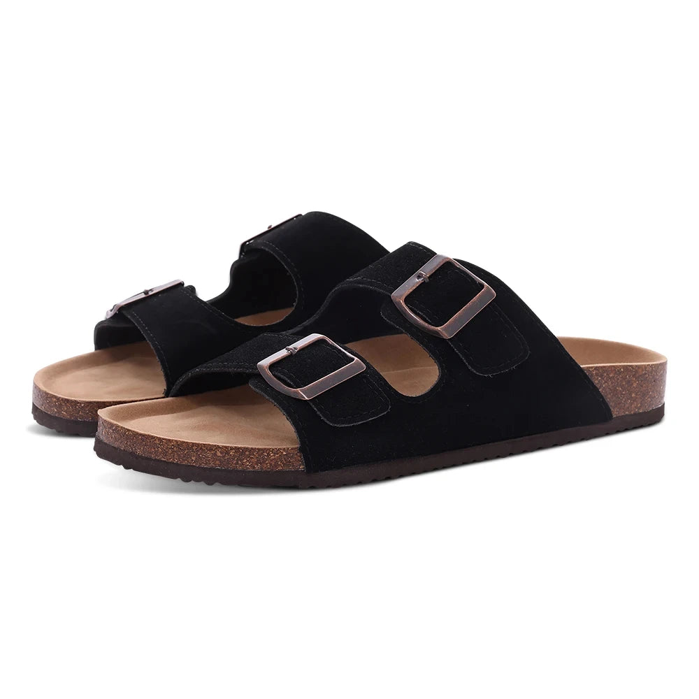 KIDMI Cork Clogs Slippers For Women Cork Footbed Beach Sandals Outdoor Suede Clogs Sandals With Adjustable Buckle Men Sandals