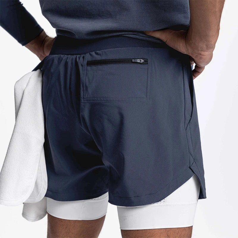 Men's 2-in-1 Running Shorts Quick Dry Gym Sports Shorts Double Layer Breathable Beach Fitness Inner Lining Summer 2025
