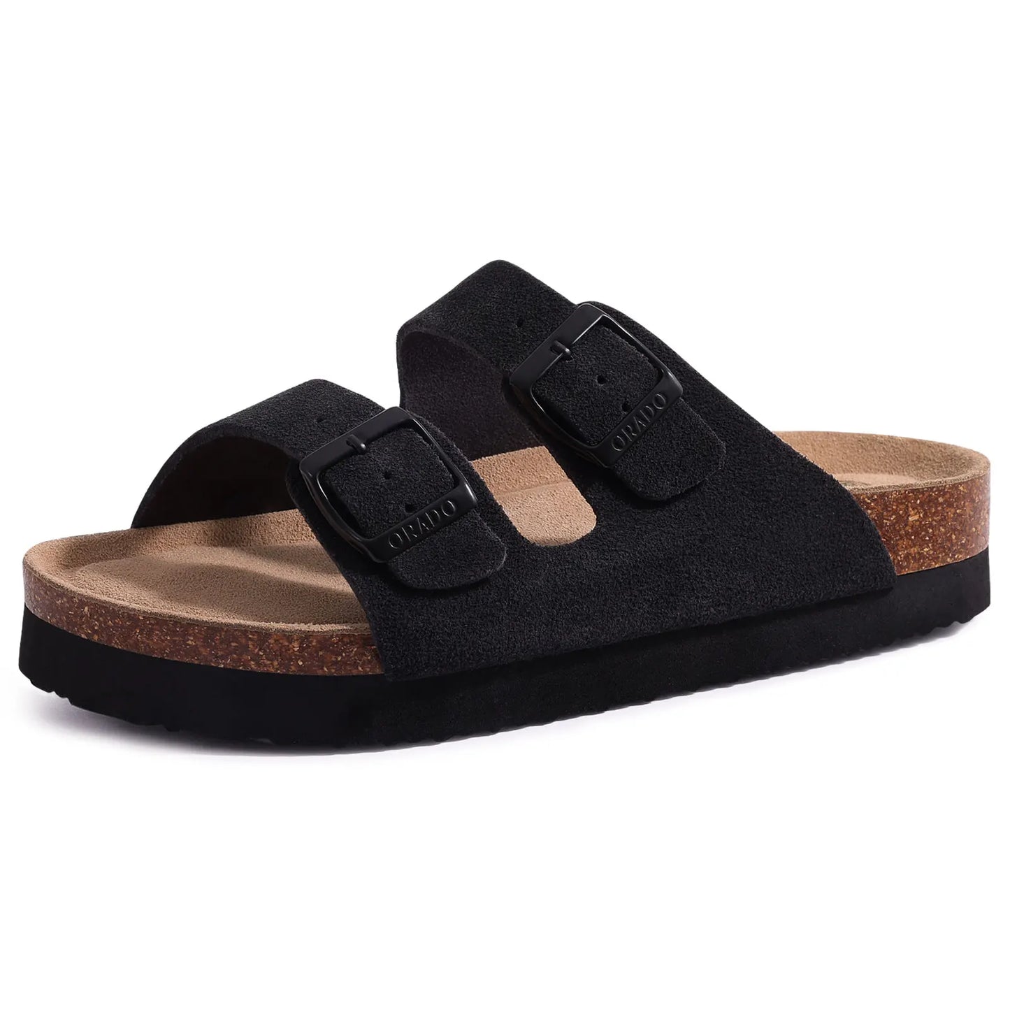 KIDMI Cork Clogs Slippers For Women Cork Footbed Beach Sandals Outdoor Suede Clogs Sandals With Adjustable Buckle Men Sandals