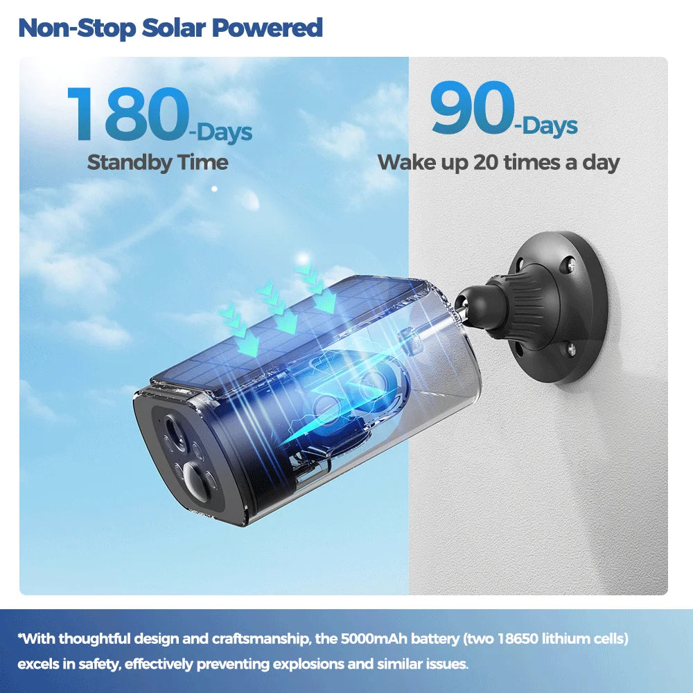 ALEVIO Solar Camera Outdoor WIFI  Wireless Security Cam 2.5K Ultra Standby Time PIR Light Color Night Vision AI Detect CCTV Cam