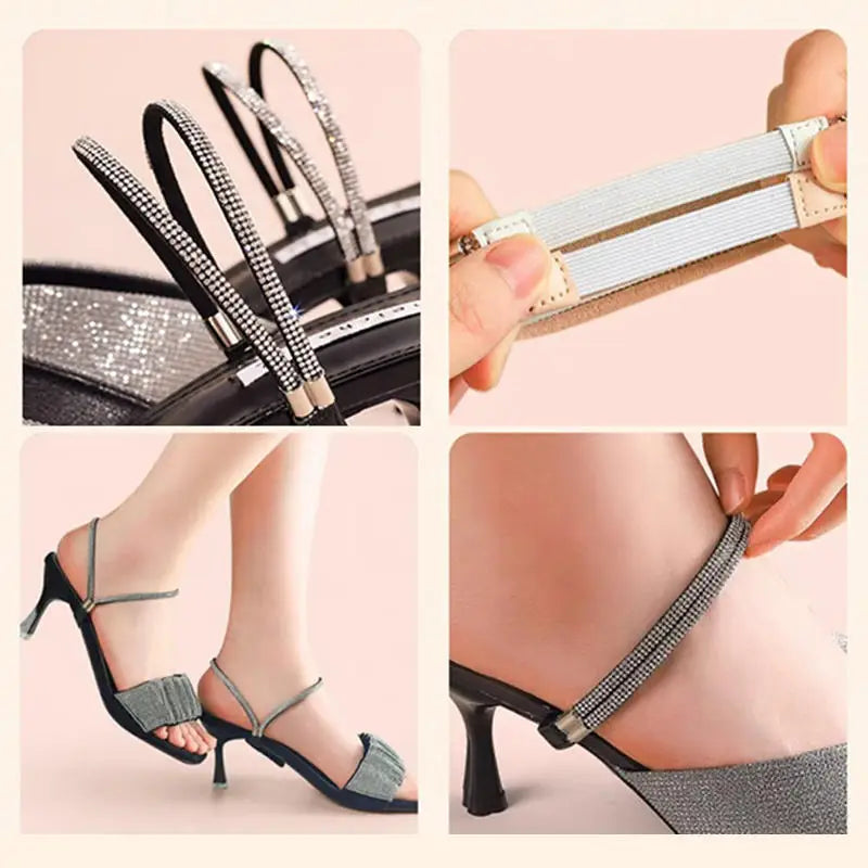 1/2Pairs Rhinestone High Heels Shoes Band Anti-loose Women Diamond Shoelaces Anti-drop Heel Straps Belt Drill Elastic Fixed Belt