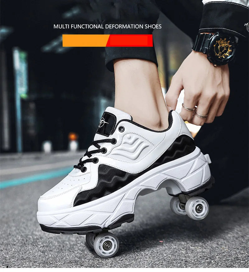 Parkour Shoes 4 Wheels Deformation Roller Skating Shoes Kids Adults Unisex Sneakers Street Urban Fitness FSK Quad Skating Shoes