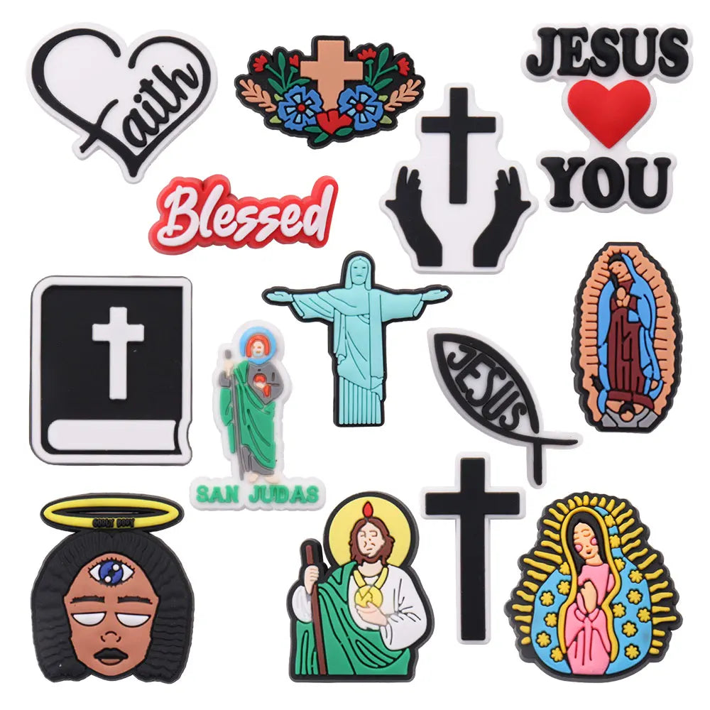 1-14Pcs Faith Jesus Love You Cross God Adult Shoe Buckle Charms Man Decorations DIY Kids Birthday Gifts