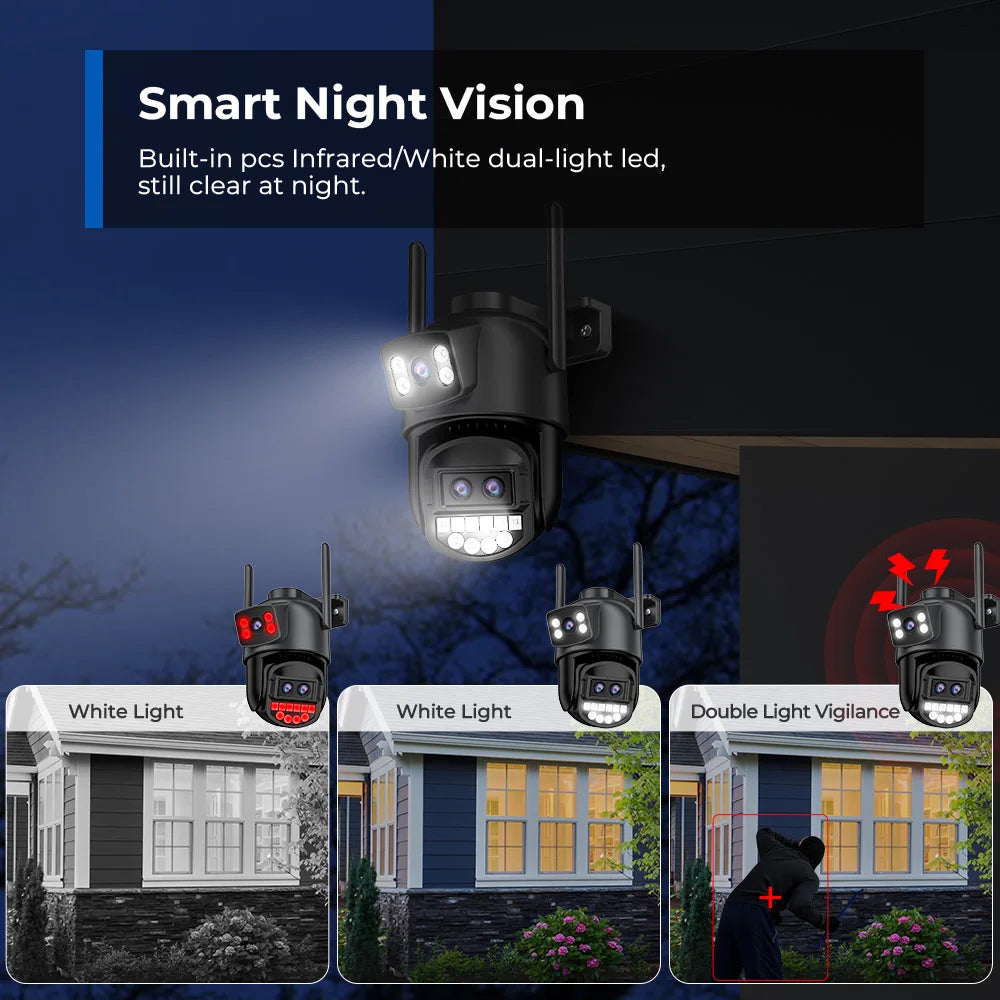 12MP 6K PTZ Wifi Camera 8X Digital Zoom Outdoor Dual Screens Wifi Surveillance Camera Night Vision CCTV IP Security Camera ICSEE