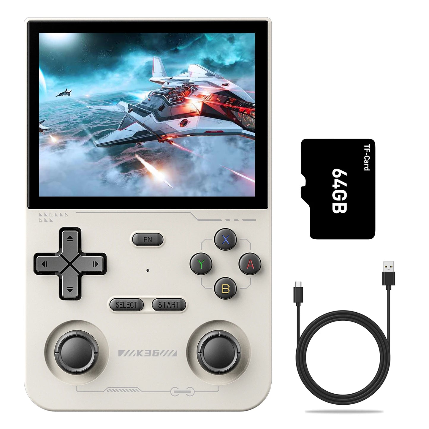 GAMINJA Open Source K36 Retro Handheld Video Game Console 16000 Games Emulator for PS1/PSP/DC/N64/SS 500nit 3.5 Inch IPS Screen