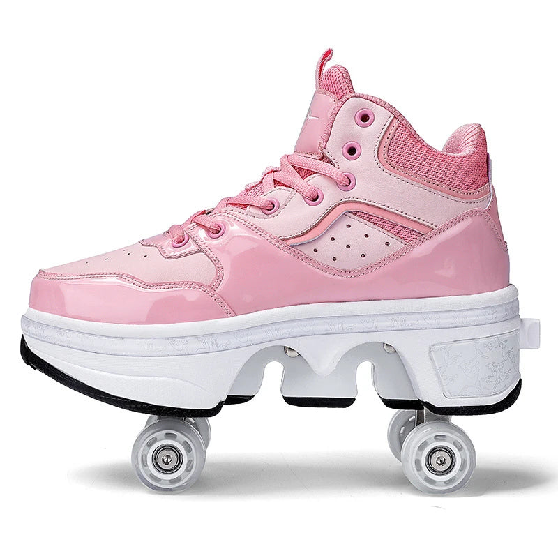Parkour Shoes 4 Wheels Deformation Roller Skating Shoes Kids Adults Unisex Sneakers Street Urban Fitness FSK Quad Skating Shoes