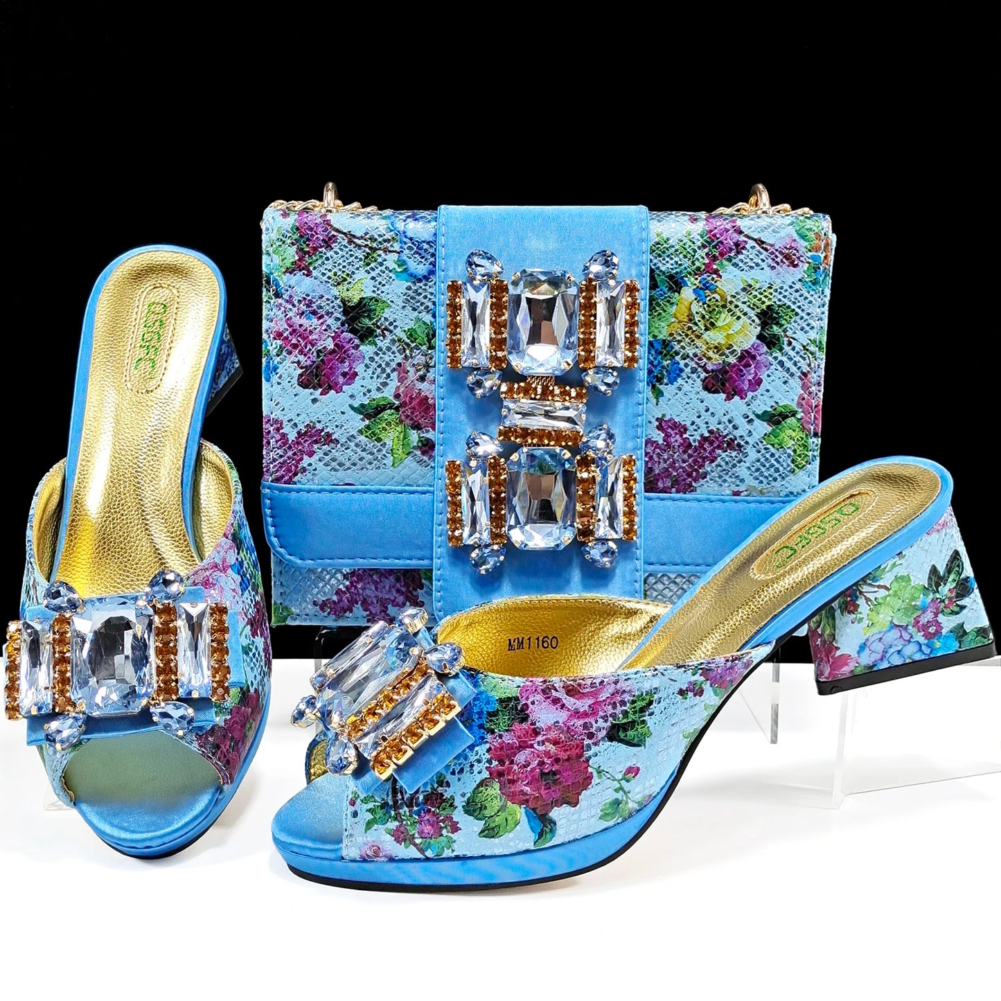 QSGFC Italian Sandals and Bags Matching Set 2025 Women Heel Party for Rose Gold Colour Wedding Bigger Size Thick Heel Shoes
