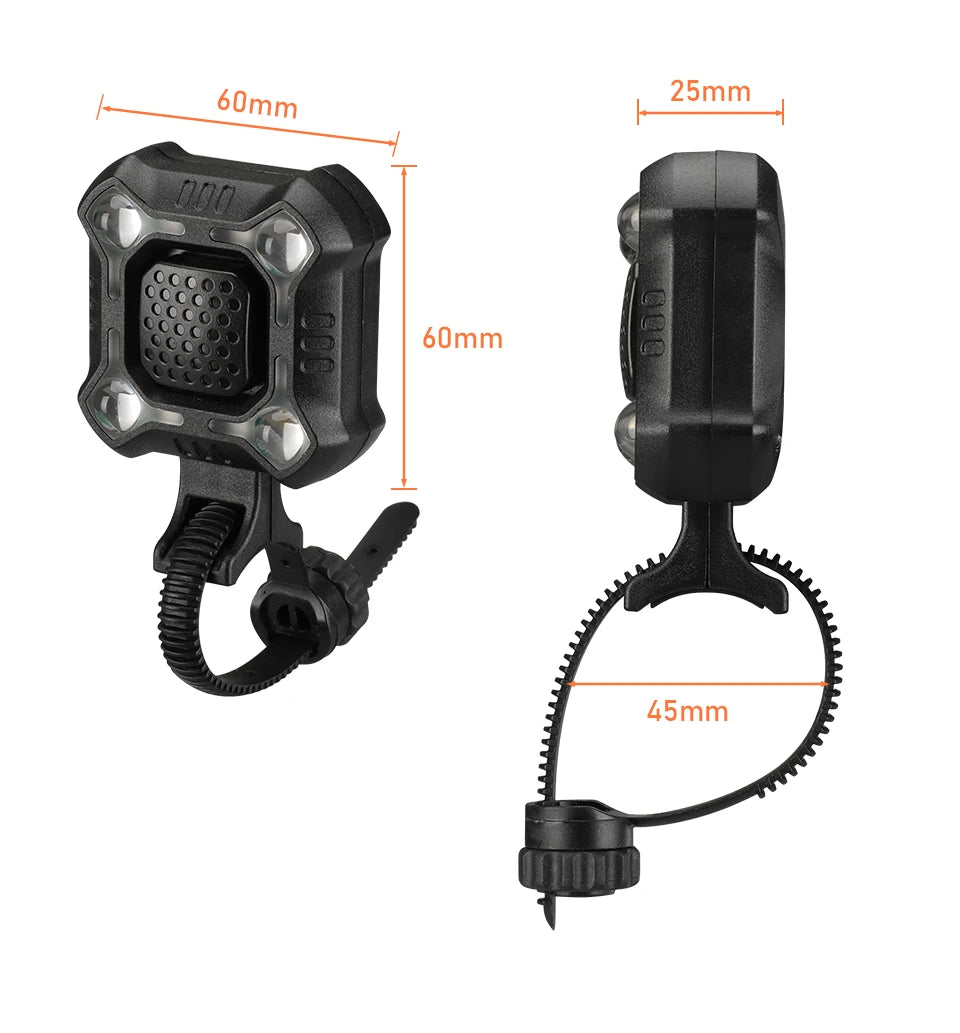 Sectyme Bicycle Light Horn Waterproof IPX6 Waterproof USB Charging Bike Headlight Flashlight 140dB 8 Adjustable Lighting Modes