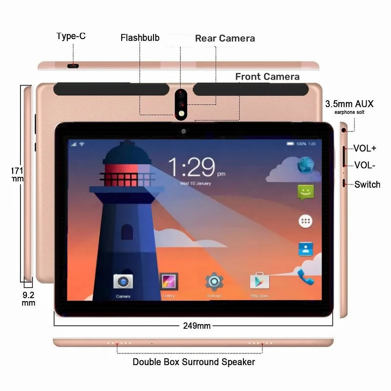 Big Sales 10.1 INCH K13 Android 9.0 WIFI Tablet PC 3GB RAM 32GB ROM MTK9863 CPU 1280*800 IPS Dual Camera