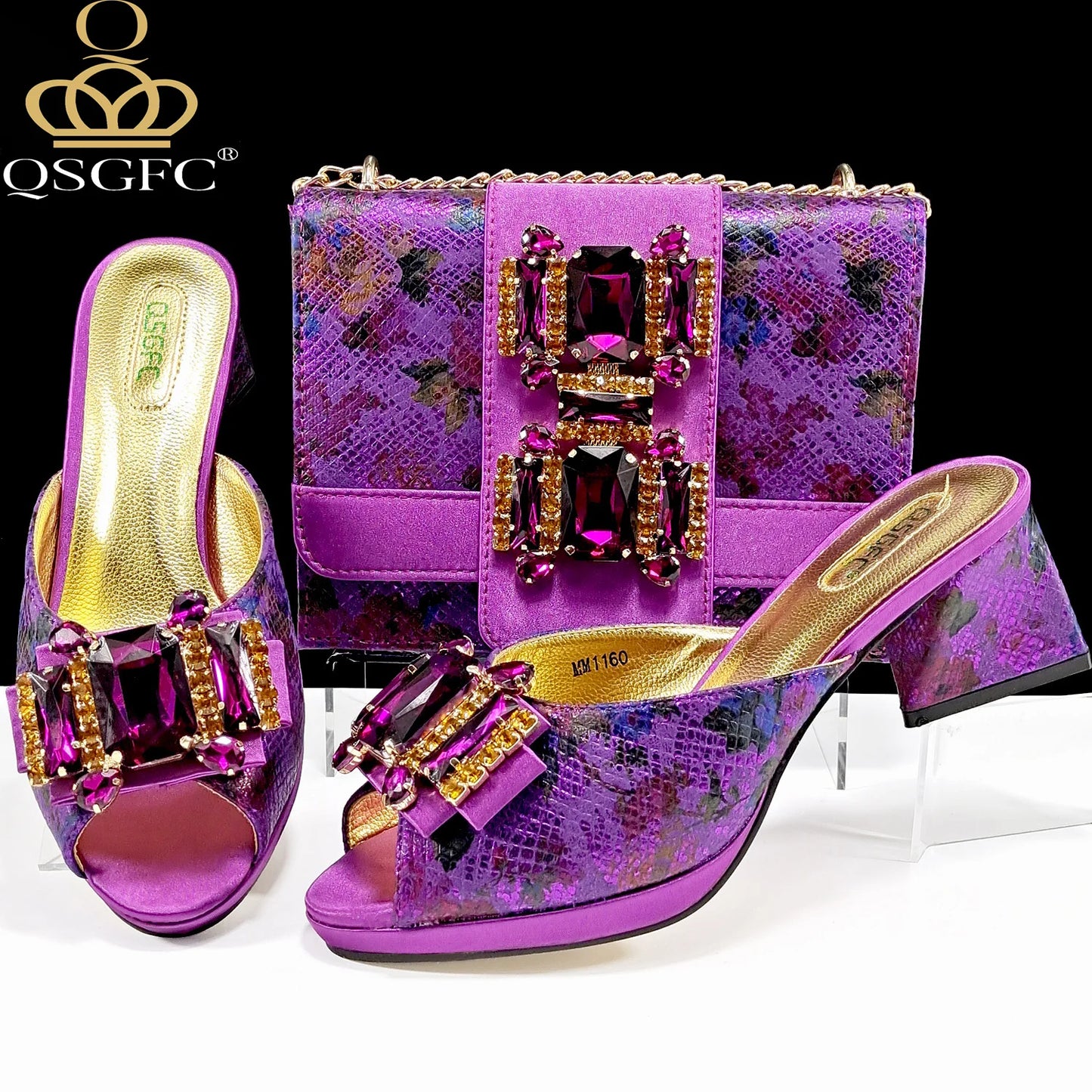 QSGFC Italian Sandals and Bags Matching Set 2025 Women Heel Party for Rose Gold Colour Wedding Bigger Size Thick Heel Shoes