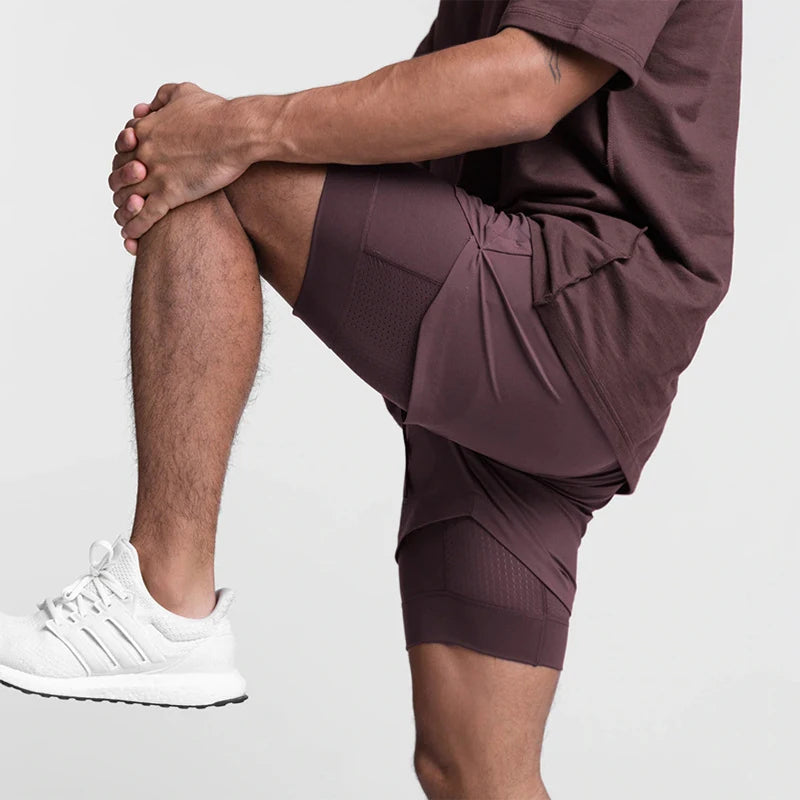 Men's 2-in-1 Running Shorts Quick Dry Gym Sports Shorts Double Layer Breathable Beach Fitness Inner Lining Summer 2025