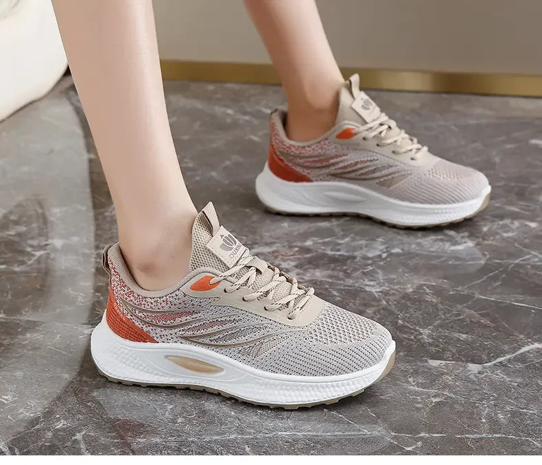 Spring Women New Mesh Lightweight Sports Breath Lace Up Fitness Comfortable Thick Soled Casual Running Shoes Tenis Masculino