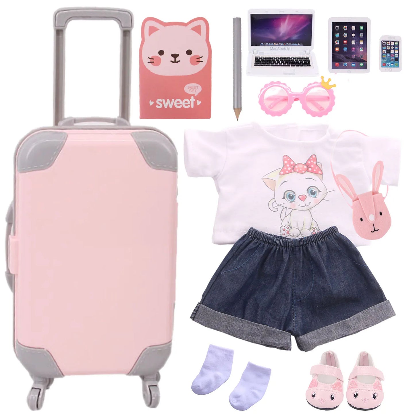 4Pcs=Raincoat+Umbrella+Rain Boots+Suitcase For 18 Inch American Doll&43Cm Reborn Baby Doll Accessories Generation Girl DIY Toys