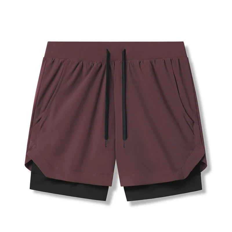 Men's 2-in-1 Running Shorts Quick Dry Gym Sports Shorts Double Layer Breathable Beach Fitness Inner Lining Summer 2025