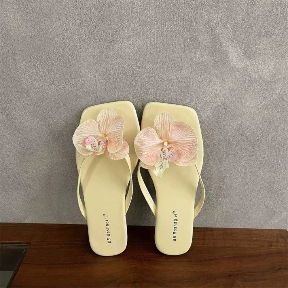 Casual Sweet Butterfly Orchid Slipper Elegant Summer Flower Flip Flops Out Wear Vacation Women's Sandals Outdoor